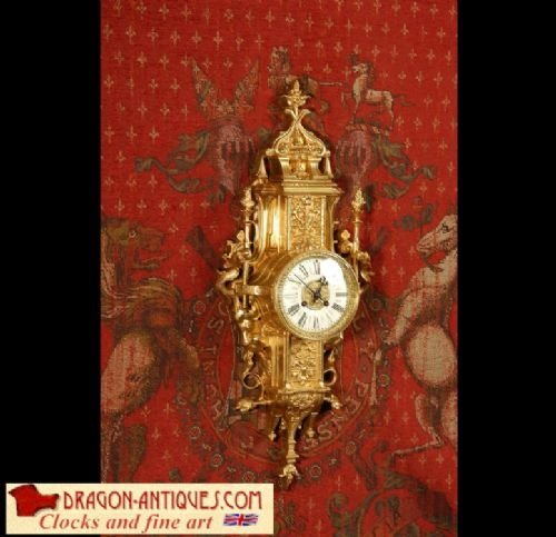 Superb Antique French Gothic Cartel Wall Clock ~ Panthers.